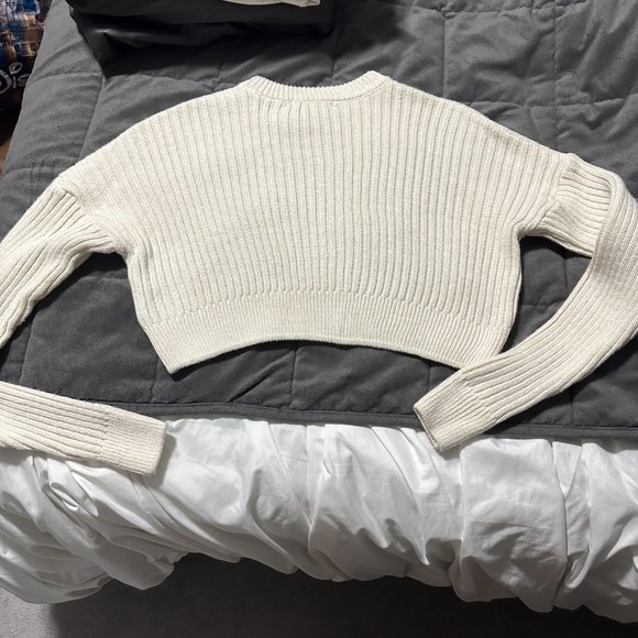 NEW Urban Outfitters Big Sur Cream Cropped Ribbed Long Sleeve Crew Sweater XS - Picture 7 of 7